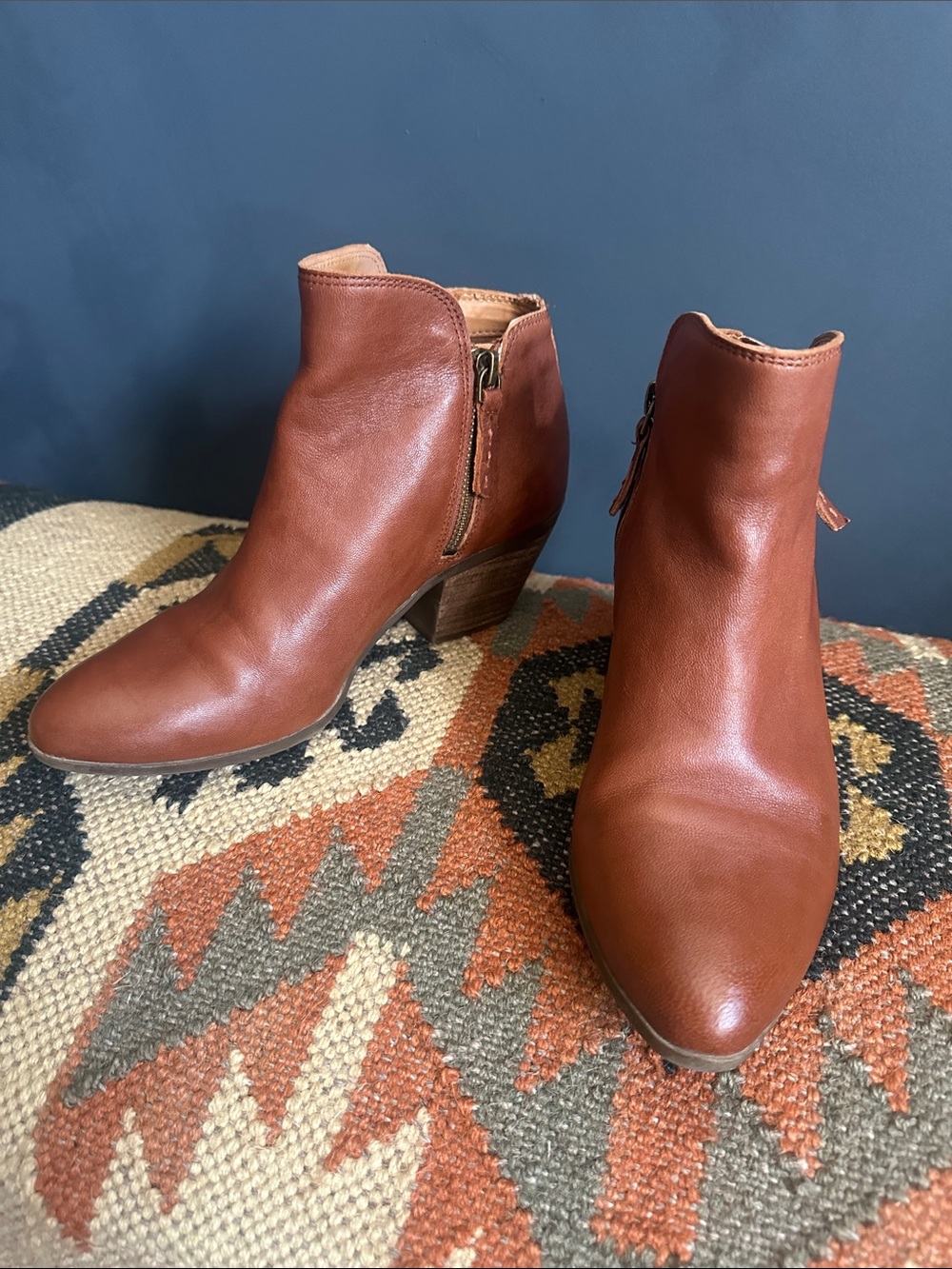 Frye Chestnut Leather Ankle Booties with Side Zip